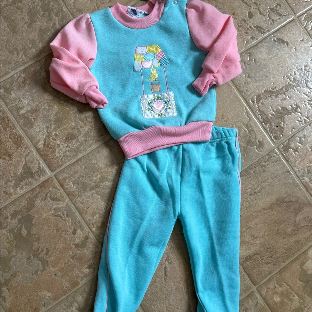 Vintage Easter Pink and Blue Children's Sweatshirt and Pants Set with tags
